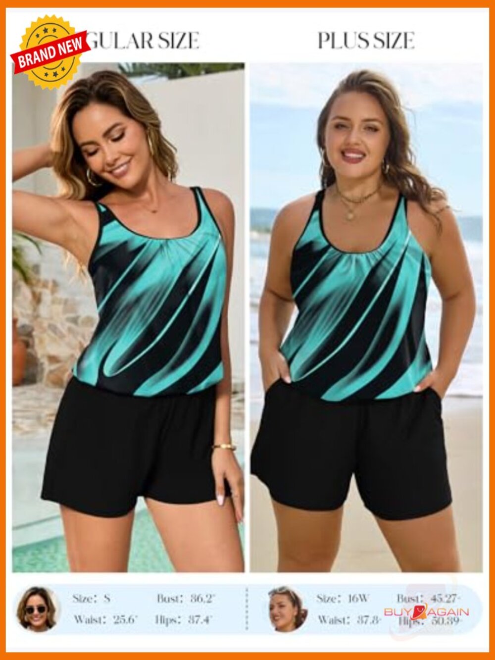 Plus Size Women's One Piece Swim Romper with Pockets Modest Bathing Suit S-24W - Picture 3 of 7